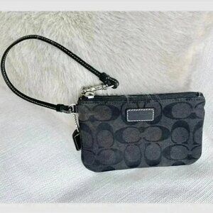 Coach Black Monogram Jacquard Leather Wristlet Wallet Small Designer Bag